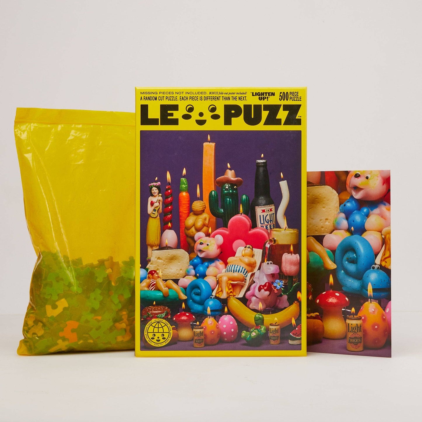 LEO PUZZ puzzle packaging with colourful illustration and yellow border