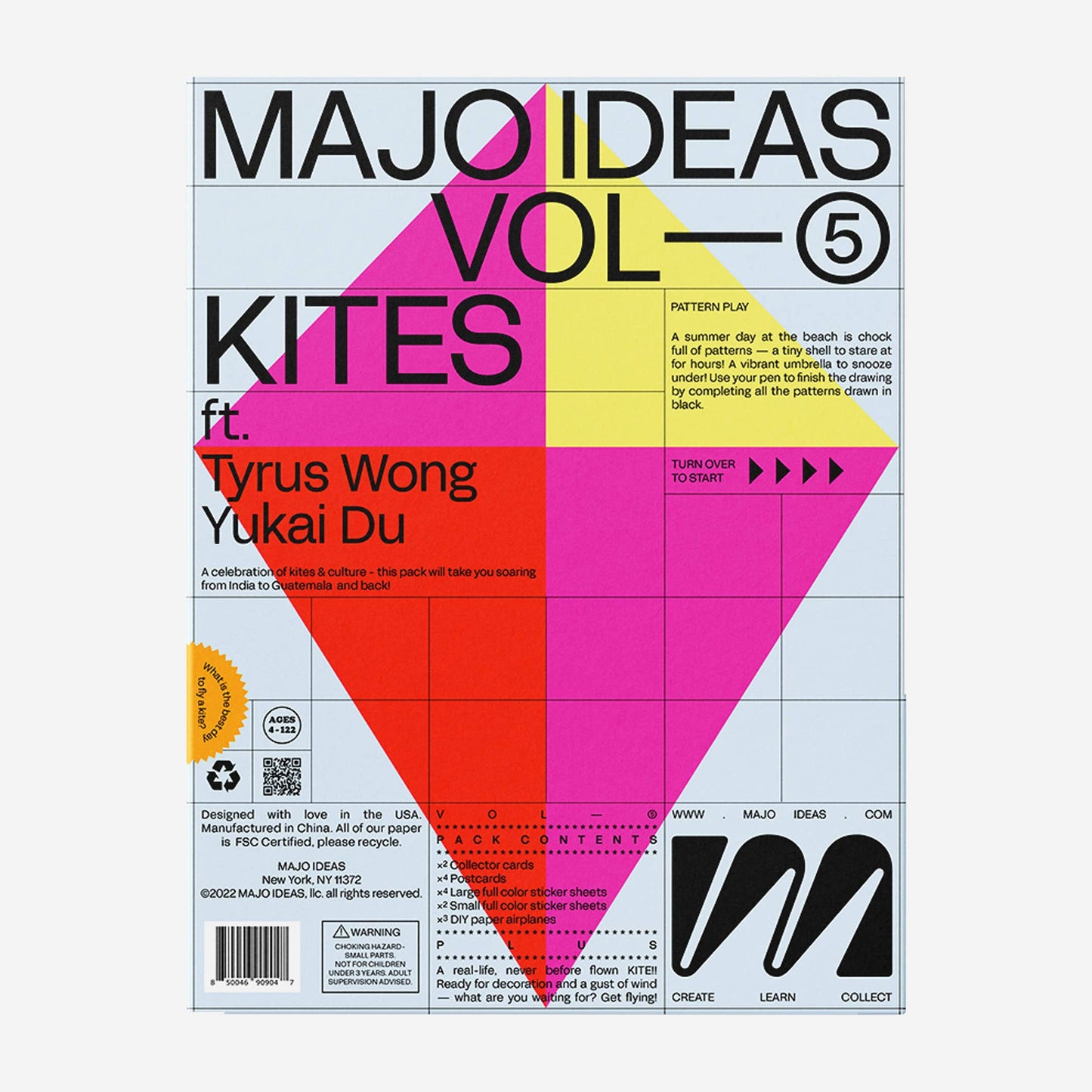 Cover of 'MAJO IDEAS VOL 5 KITES' featuring geometric shapes and text on a white background
