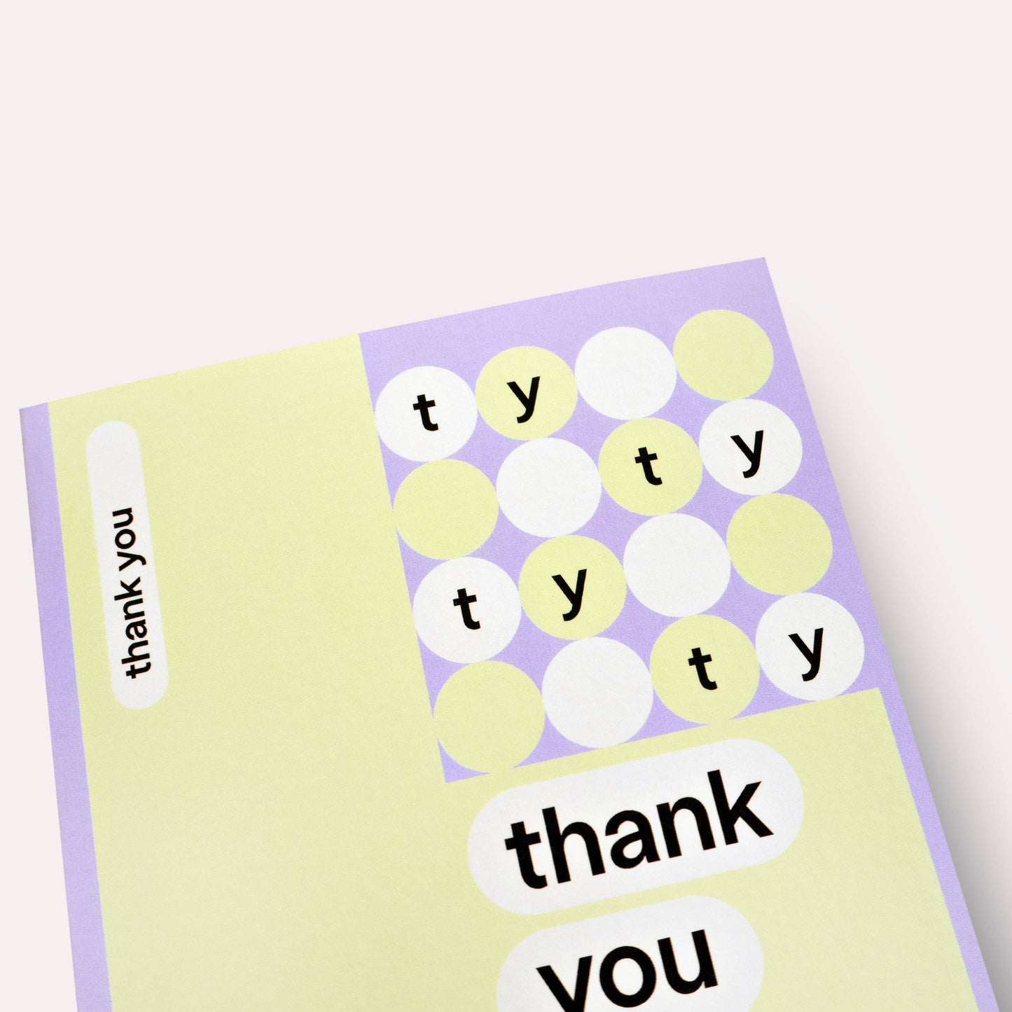 Two greeting cards with 'thank you' text and colorful dot patterns on a white background.