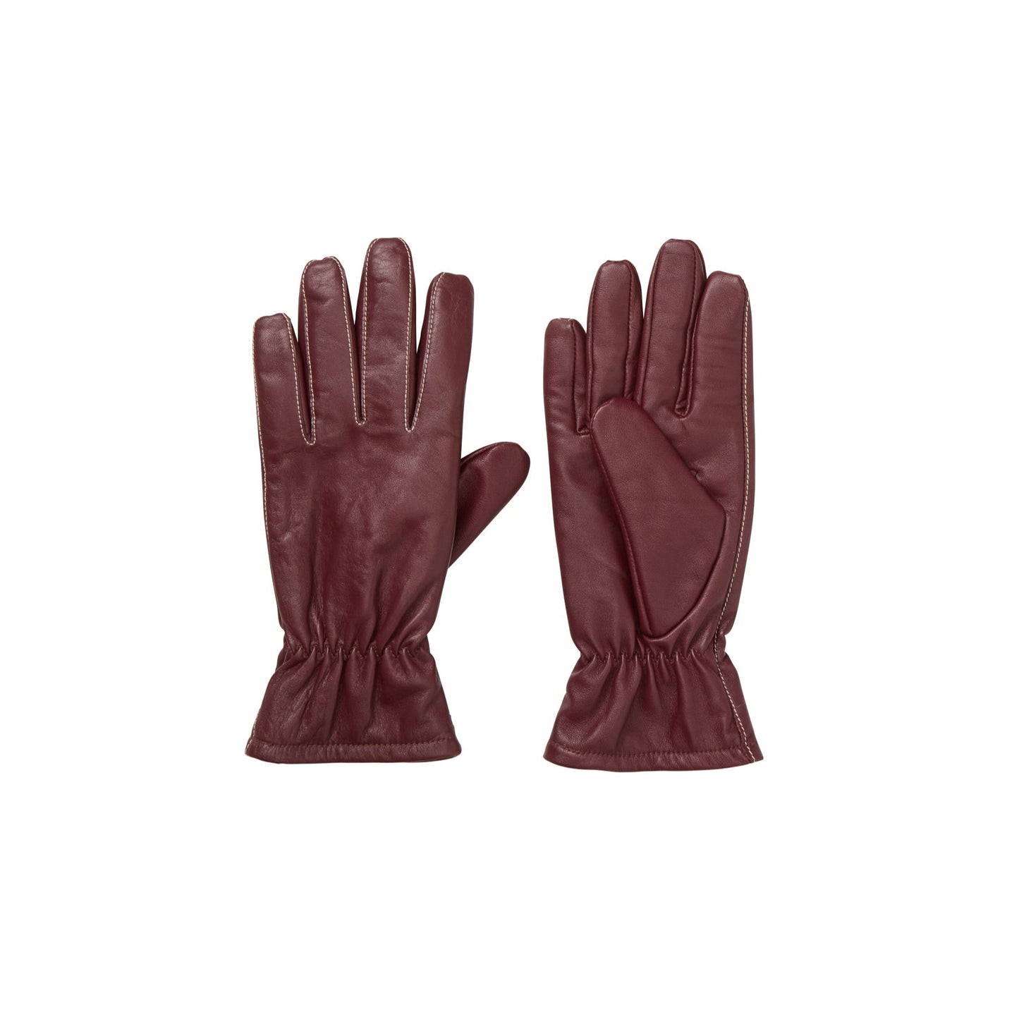 Pair of brown leather gloves on a white background