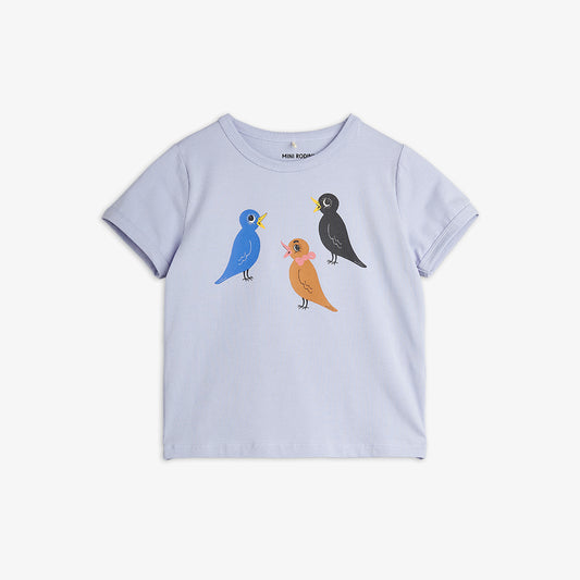 Light blue t-shirt with bird illustrations on a white background