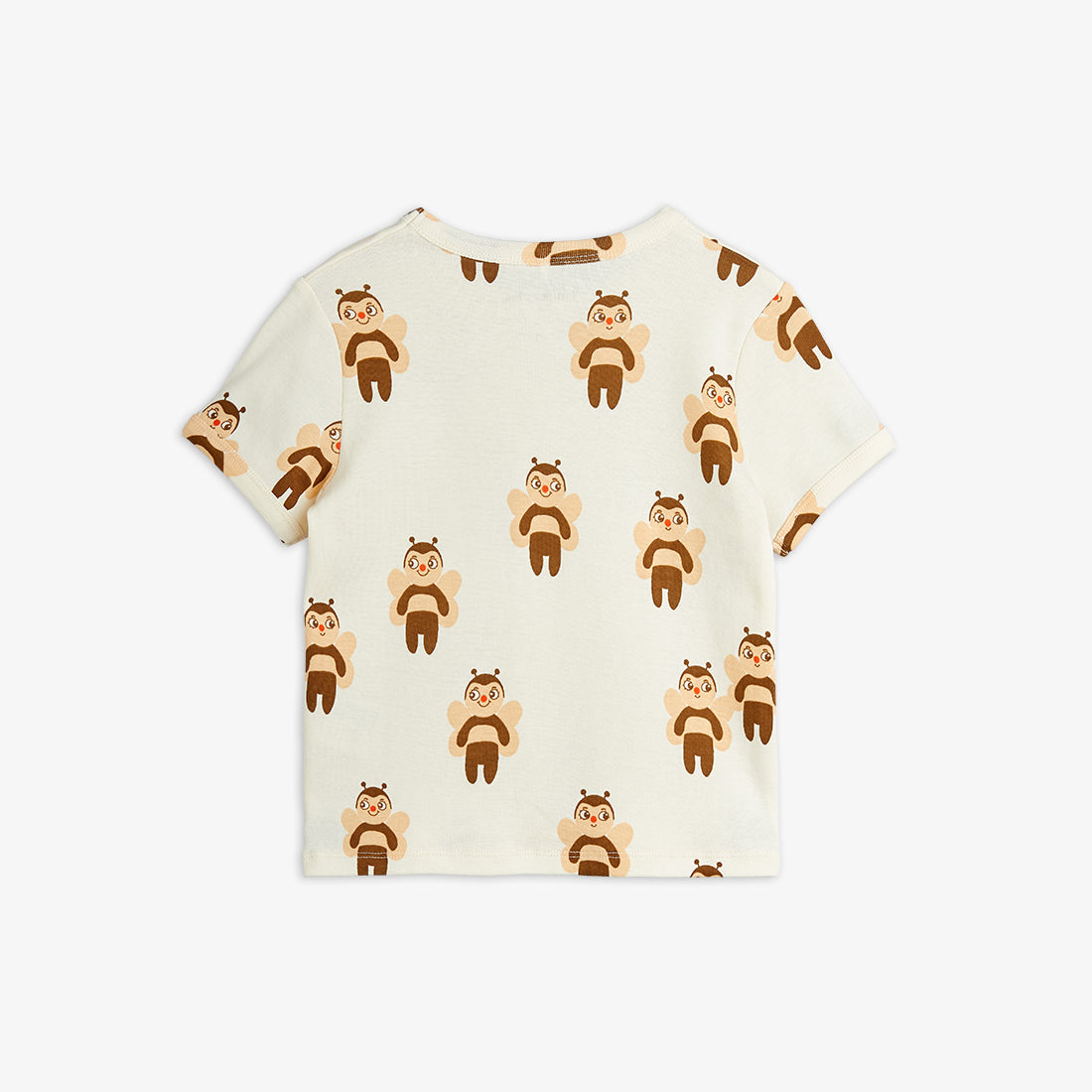 White t-shirt with brown bear illustrations on a white background