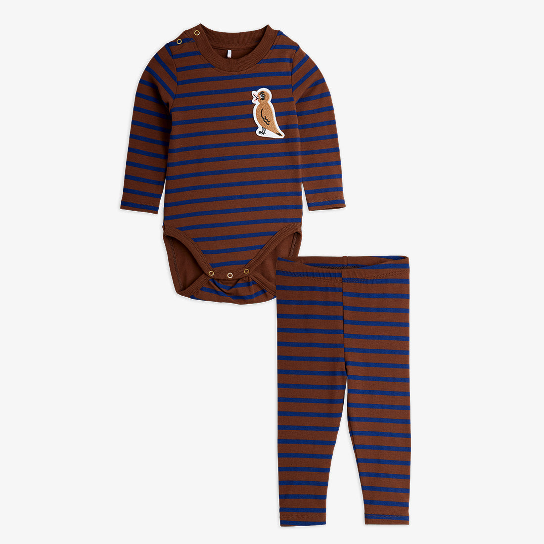 Baby outfit set with striped bodysuit and leggings on a white background