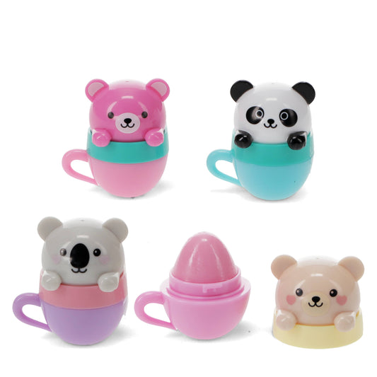 Set of five animal-themed cups with bear, panda, and koala designs on a white background.