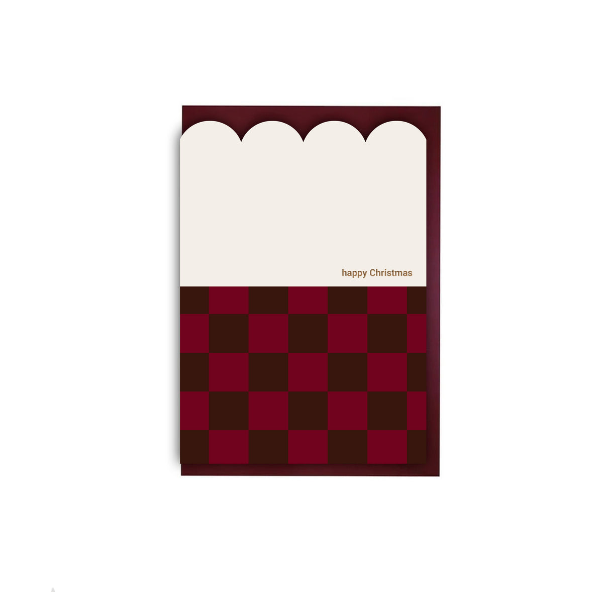 Scallop Die Cut Claret Checkerboard Happy Christmas Greeting Card