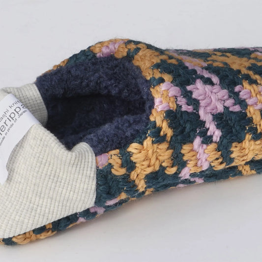 Houndstooth Check x Navy Boa Pile Room Shoes