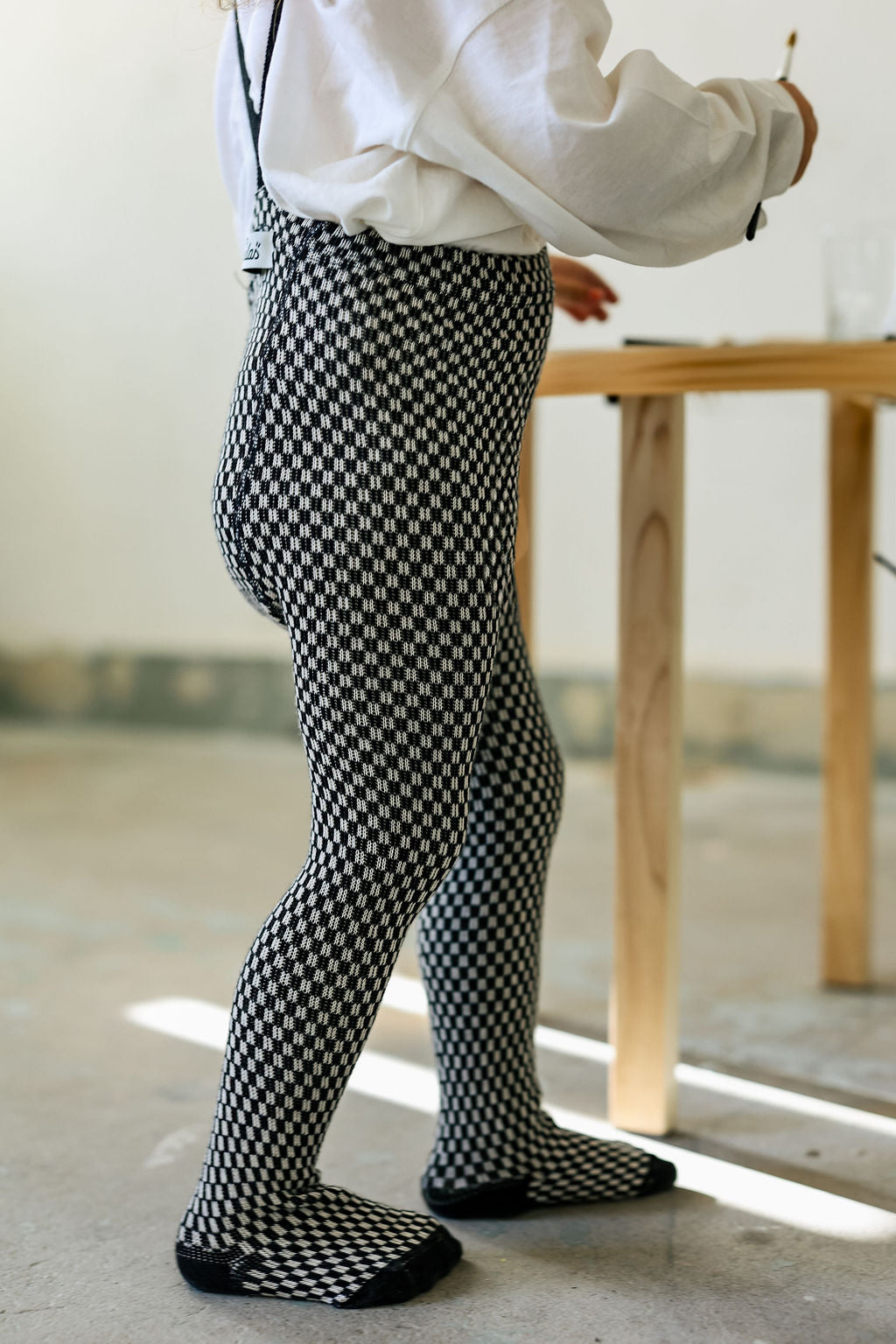 Silly Silas Atelier Collection Black x White Checked Footed Tights
