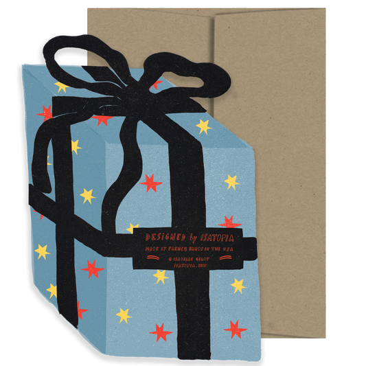 Blue Gift Die Cut Greeting Card