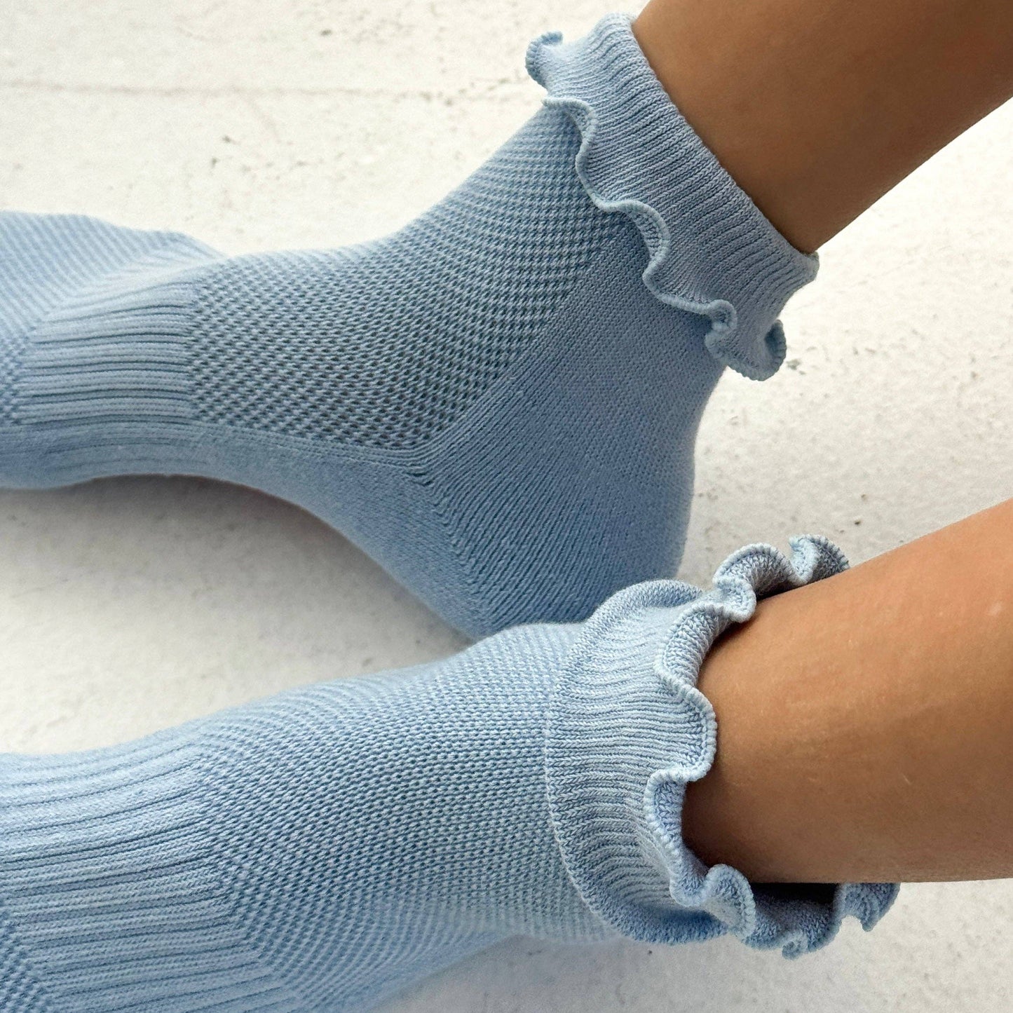 Le Bon Shoppe Periwinkle Ruffled Hugger Crew Socks