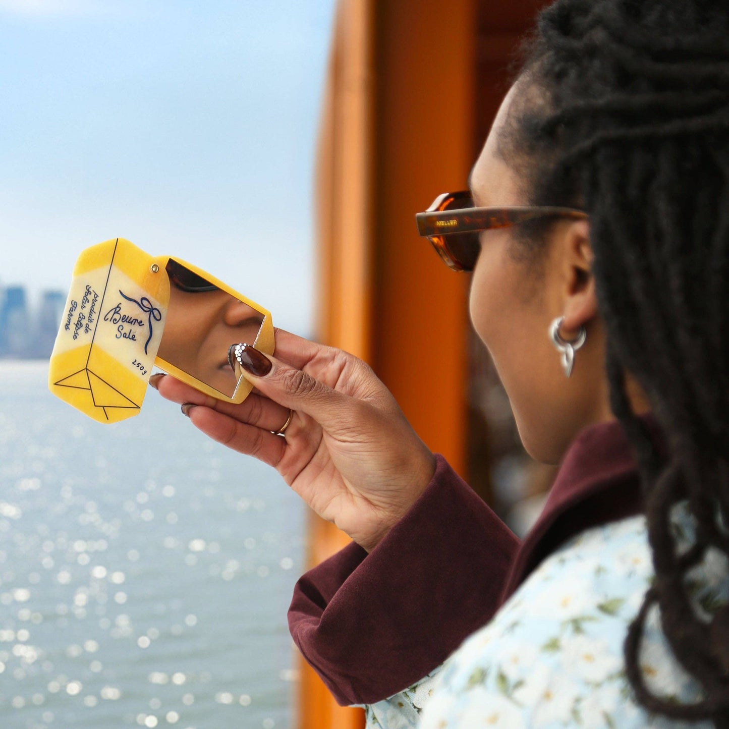 French Butter Hand-Painted Compact Mirror