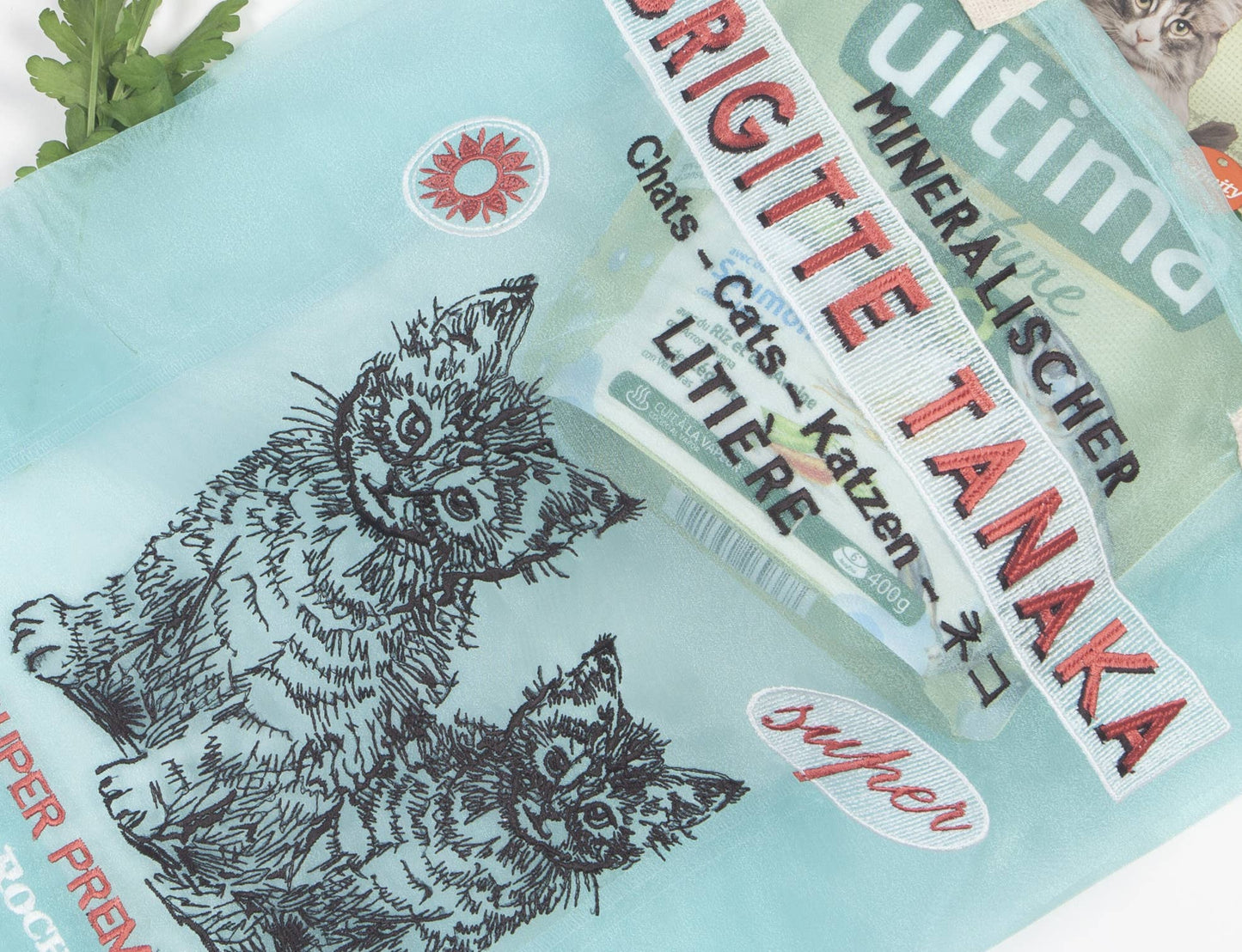 Brigitte Tanaka Cats Blue Organza Bag