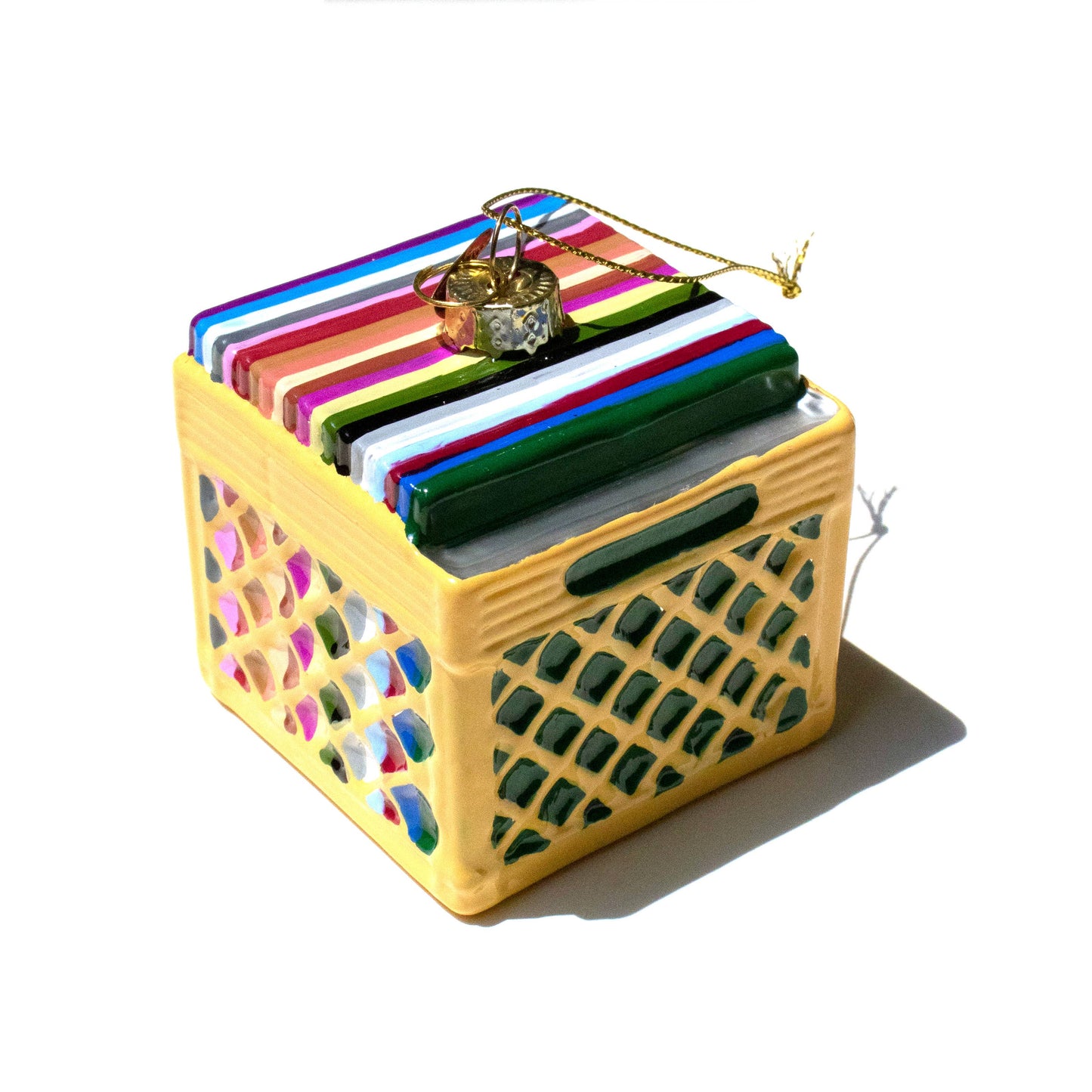 Record Crate Glass Christmas Decoration