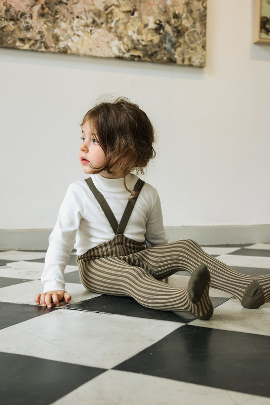 Silly Silas Atelier Collection Seaweed Brown x Peanut Striped Footed Tights