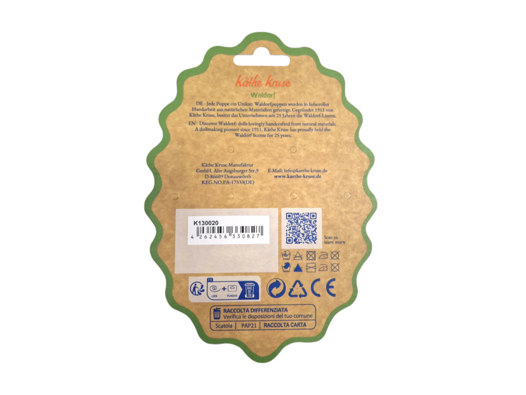 Back of a product packaging with a QR code and text on a white background