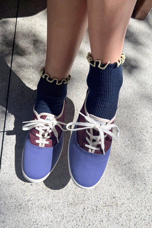 Le Bon Shoppe Navy/Butter Petite Ruffled Modal Socks