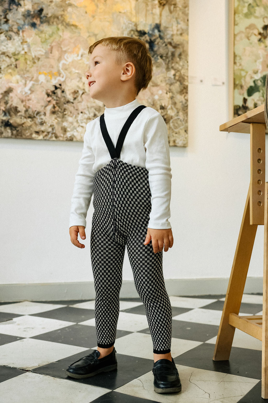 Silly Silas Atelier Collection Black x White Checked Footless Tights