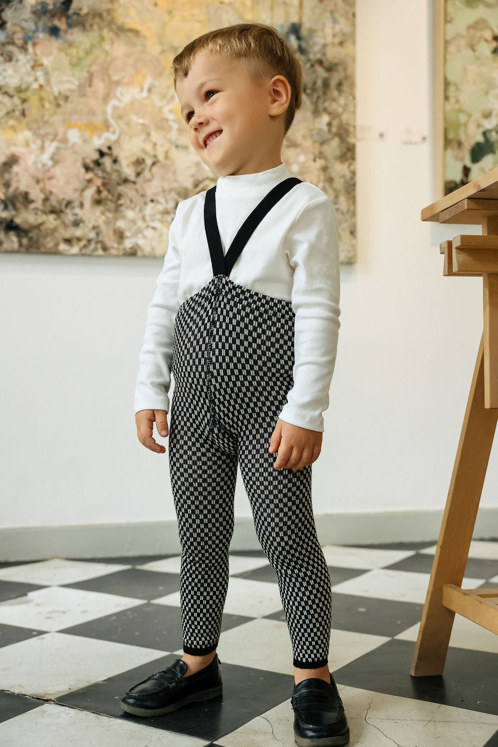 Silly Silas Atelier Collection Black x White Checked Footless Tights