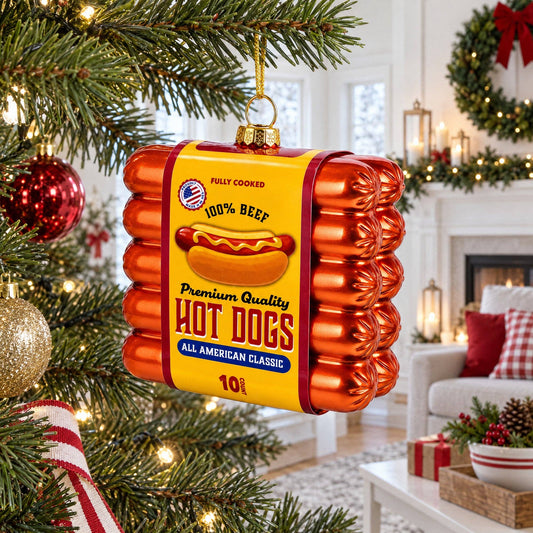 Premium Hot Dogs Pack Glass Christmas Ornament