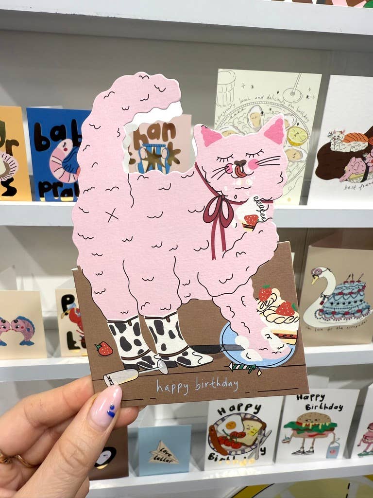 Hey Cat Cake Die Cut Greeting Card