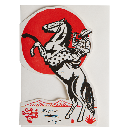 Ridin' High Cowboy Letterpress Greeting Card