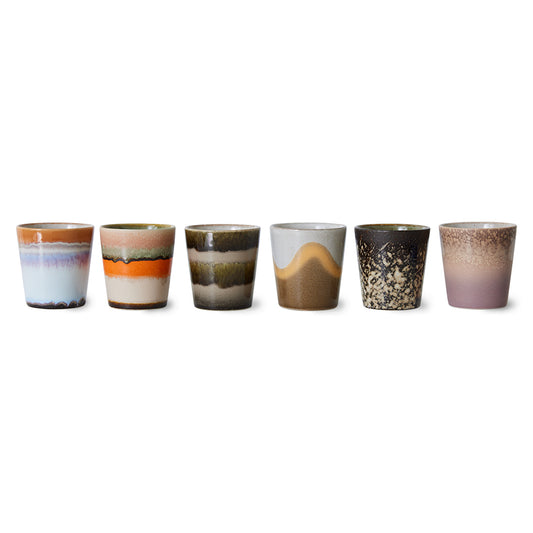 HKliving Ceramic 70's Elements Coffee Mugs (set of 6)