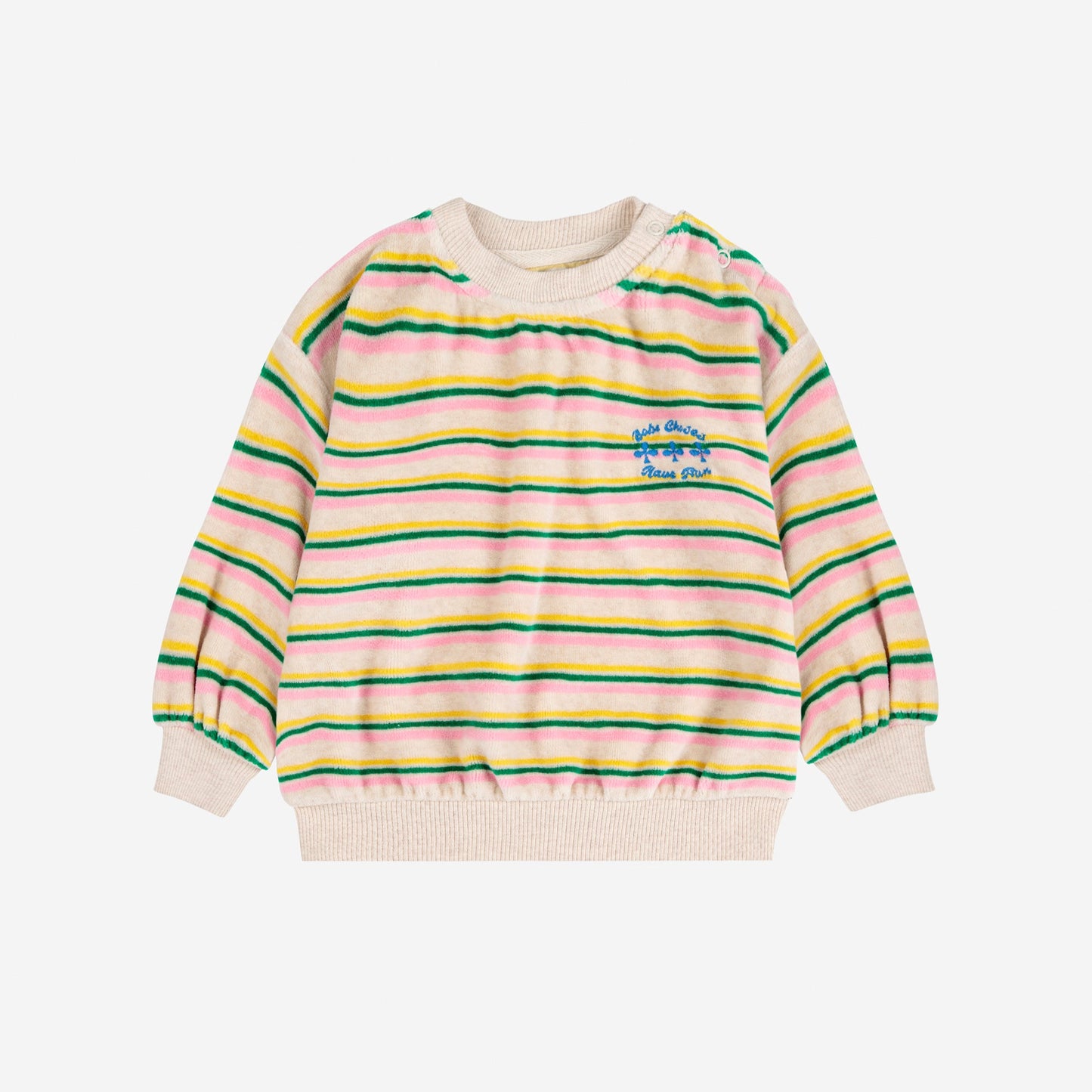 Striped sweater with a logo on a white background