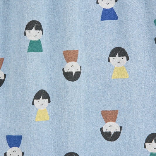 Pattern of stylized figures on a blue background
