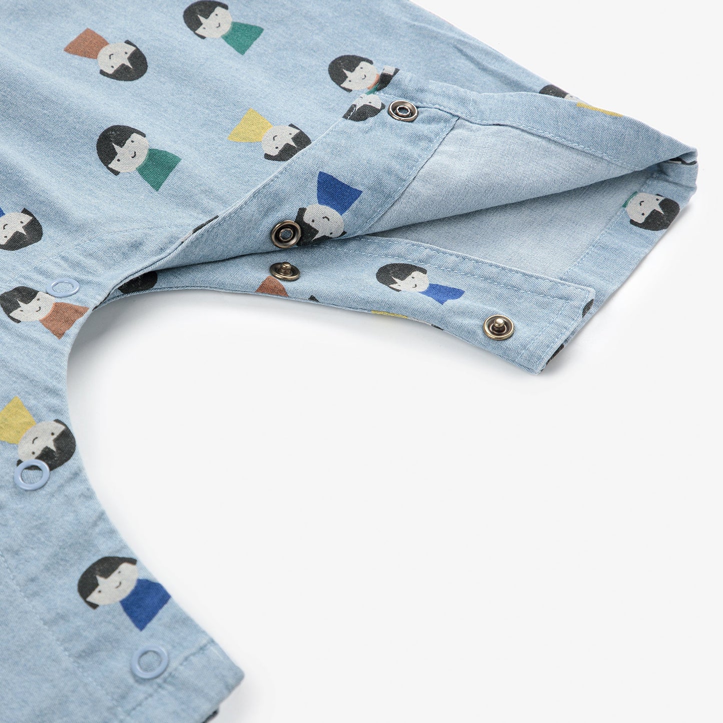 Folded fabric with character pattern on a white background