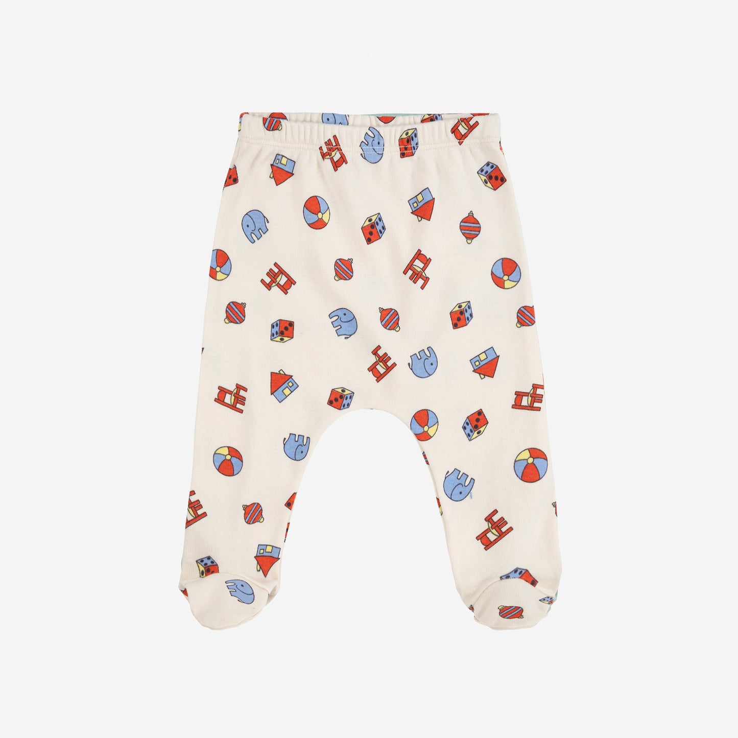 Baby leggings with colourful pattern on a white background