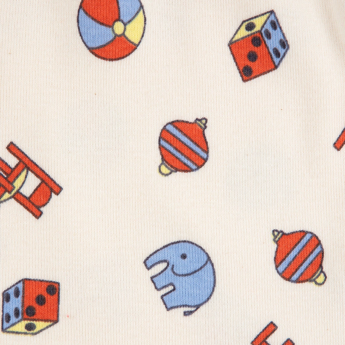 Pattern of colourful children's toys on a white background