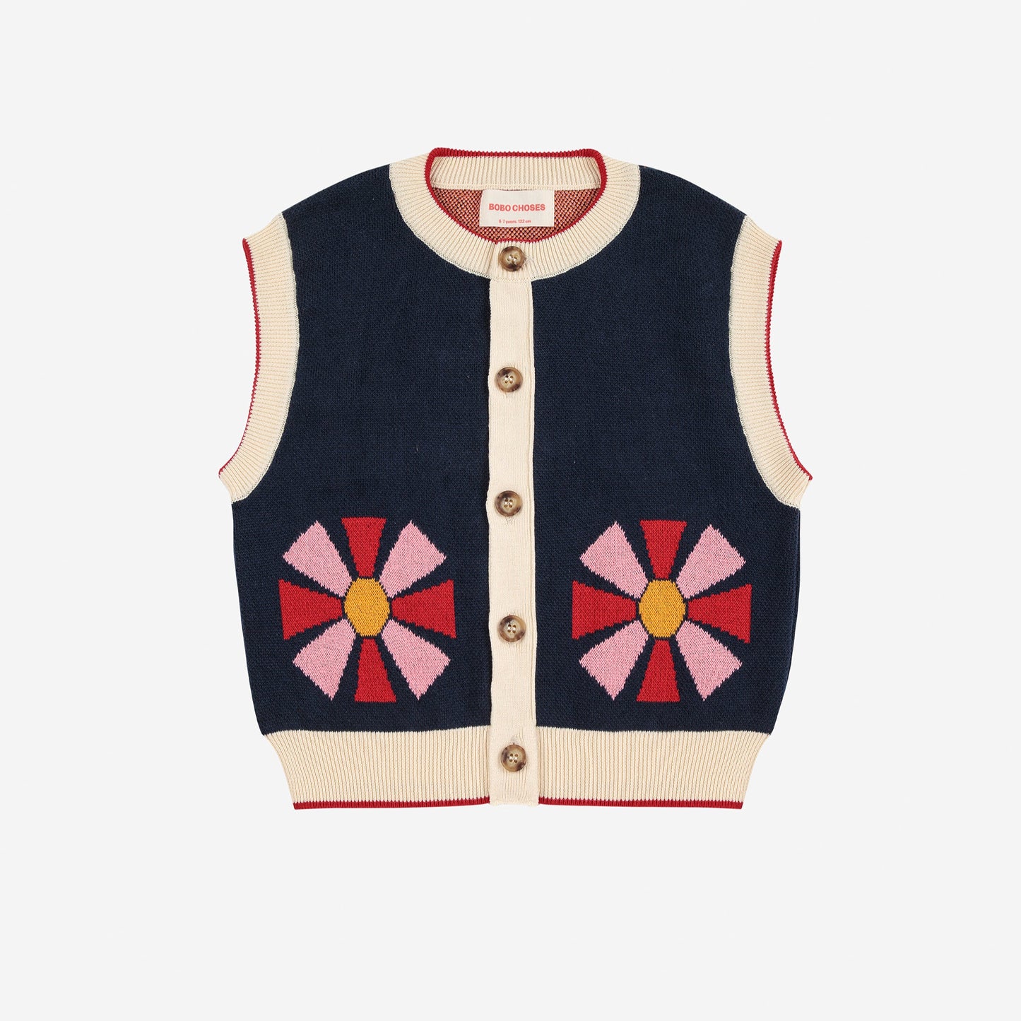 Knitted vest with floral patterns on a white background