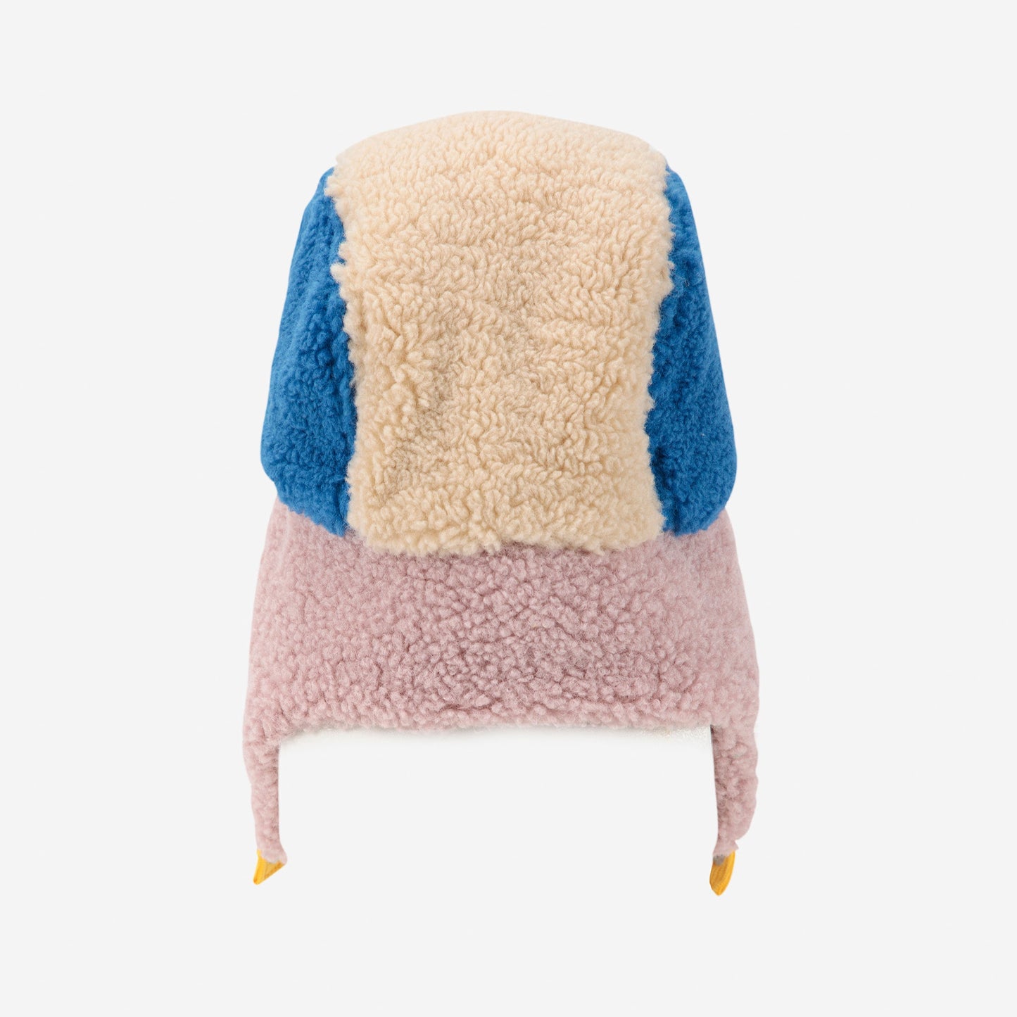 Multicolored fleece hat with a white background