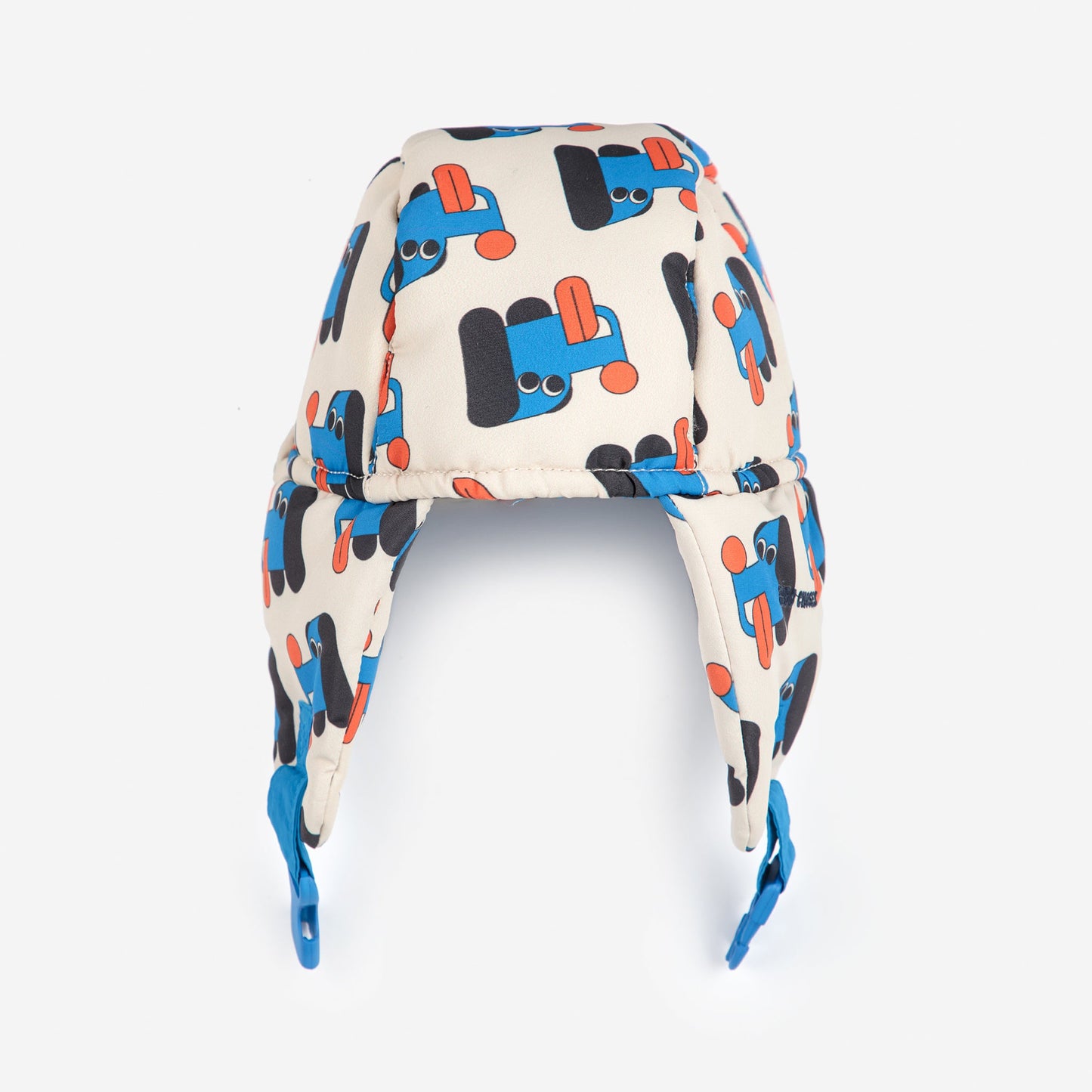 Children's hat with truck pattern on a white background