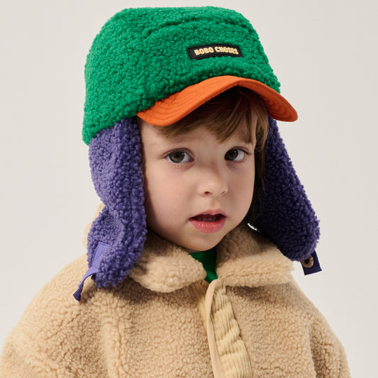 Bobo Choses Baby Green/Purple Colour Block Sheepskin Chapka