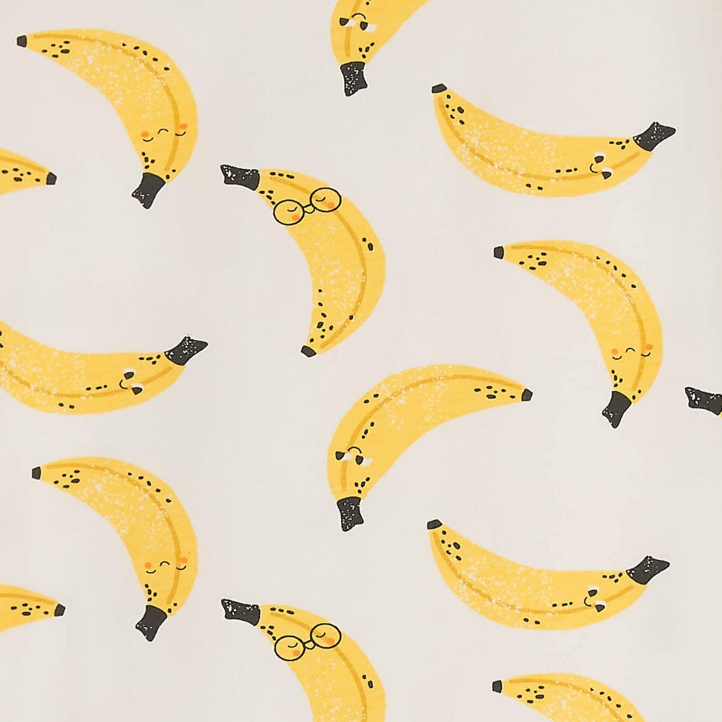 Pattern of yellow bananas with black stems on a light background