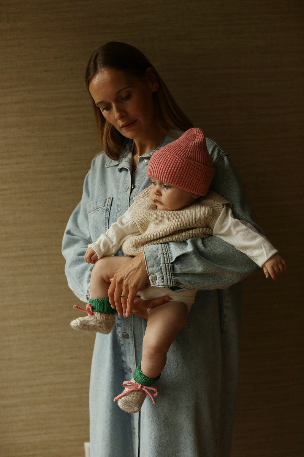 Cream / Grass Merino Wool Booties
