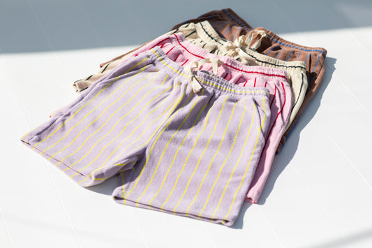 Bongusta Naram Shorts, Lilac & Neon Yellow Stripe