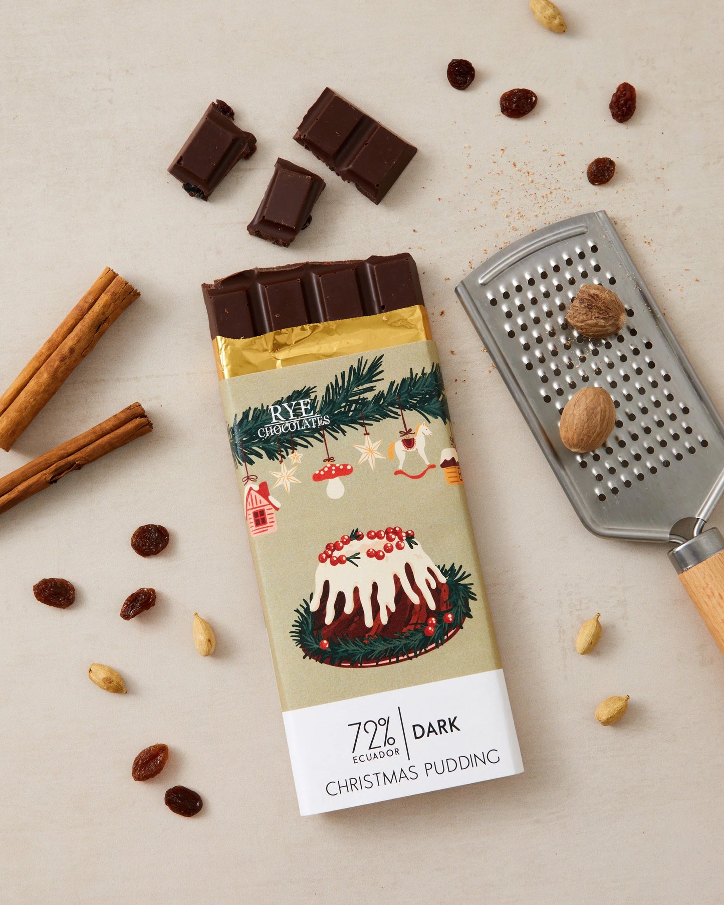 Christmas Pudding Dark Chocolate Bar - 72% Ecuadorian