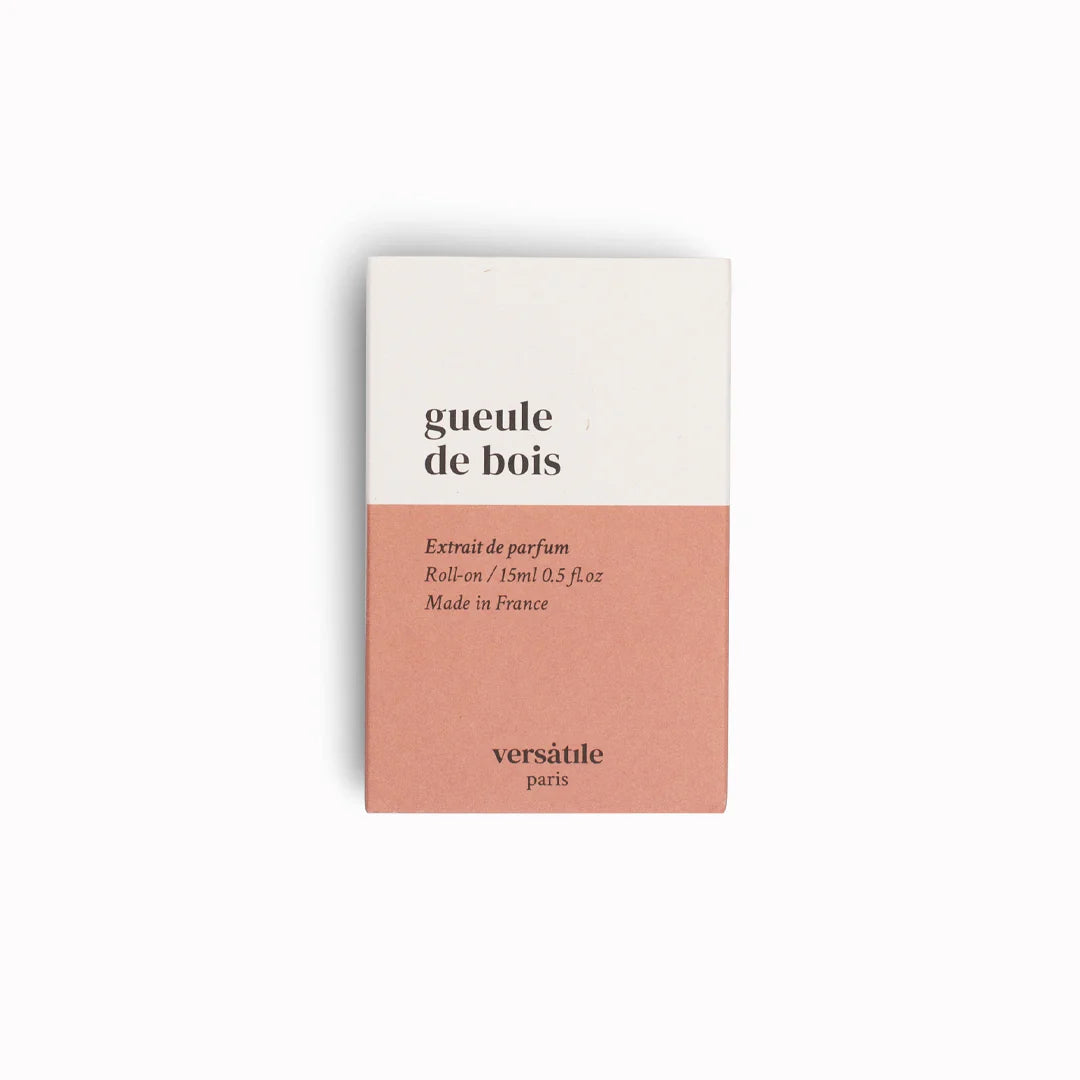 Perfume packaging with 'gueule de bois' text on a white background