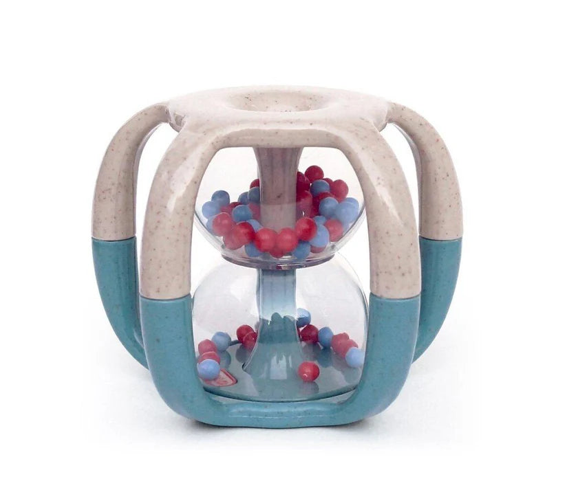 Toy with colorful beads inside on a white background