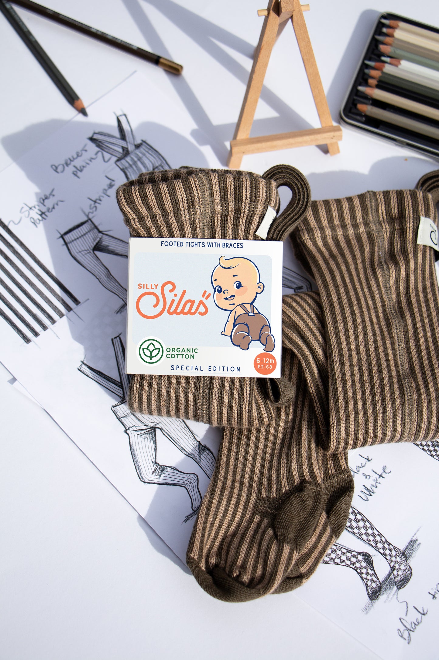 Silly Silas Atelier Collection Seaweed Brown x Peanut Striped Footed Tights