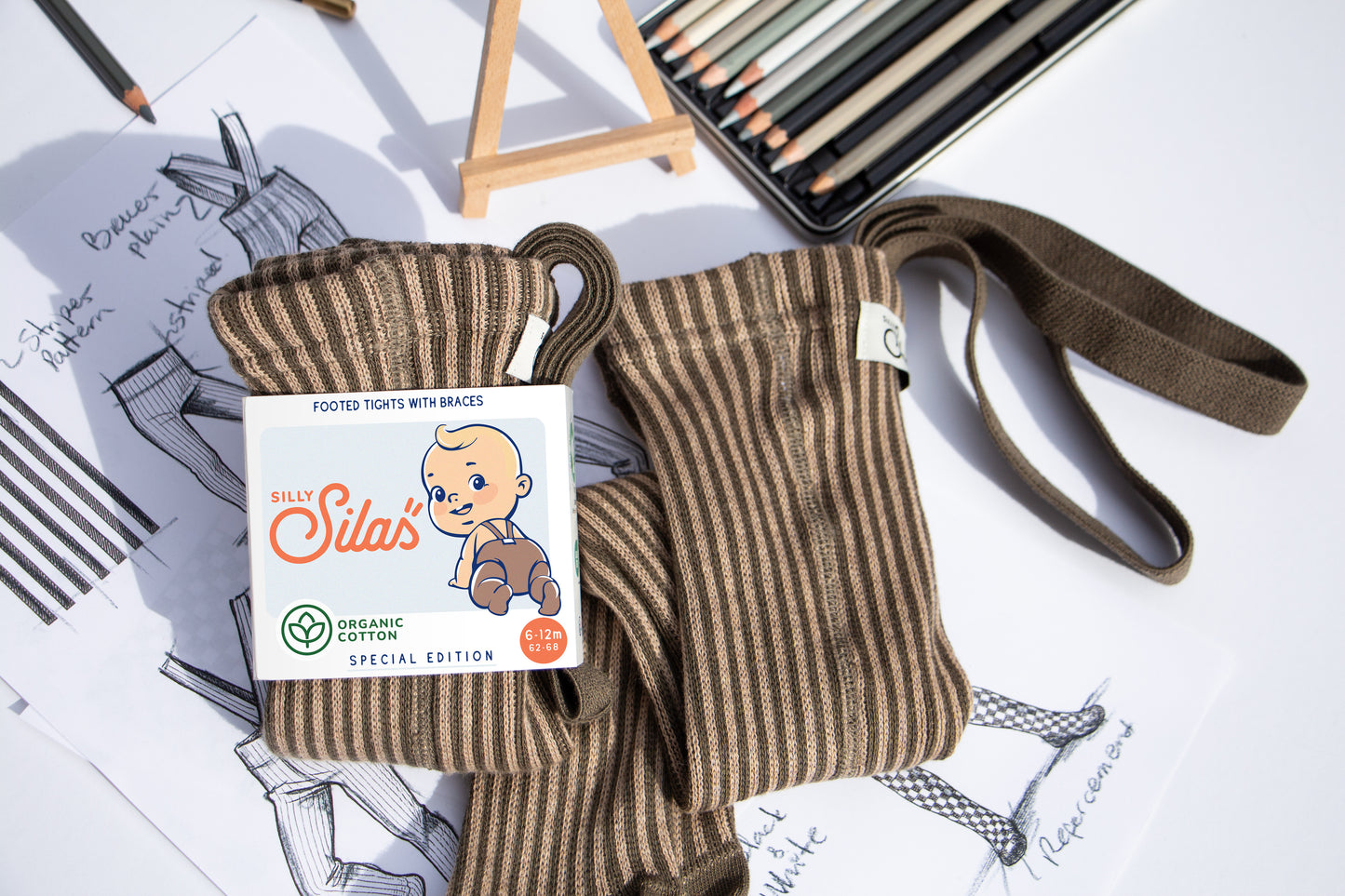 Silly Silas Atelier Collection Seaweed Brown x Peanut Striped Footed Tights