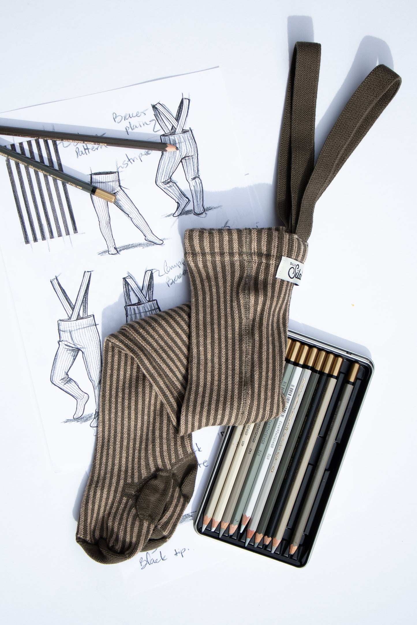 Silly Silas Atelier Collection Seaweed Brown x Peanut Striped Footed Tights