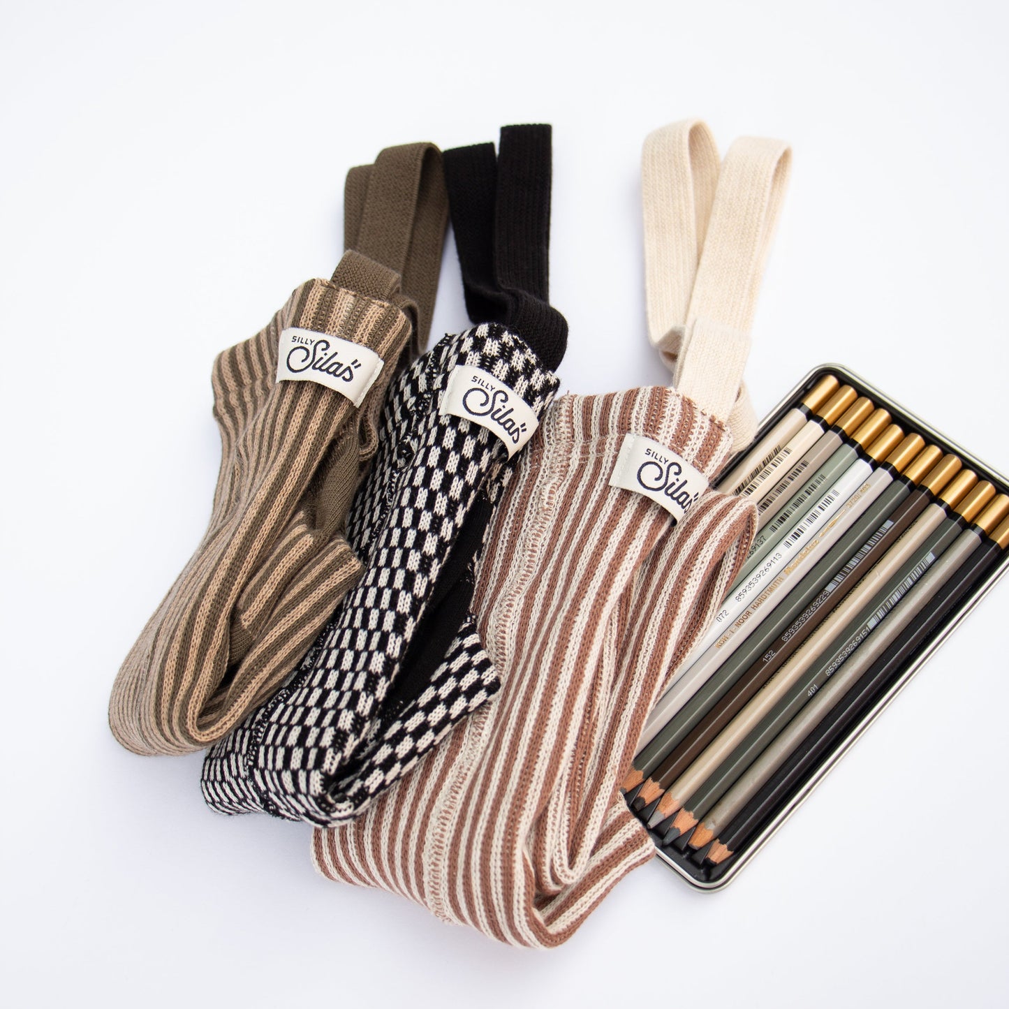 Silly Silas Atelier Collection Seaweed Brown x Peanut Striped Footed Tights