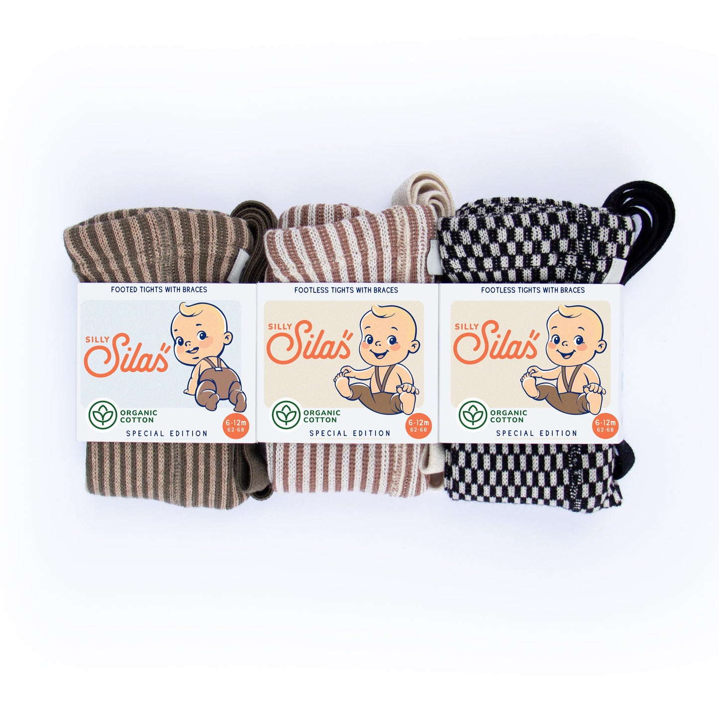 Silly Silas Atelier Collection Seaweed Brown x Peanut Striped Footed Tights