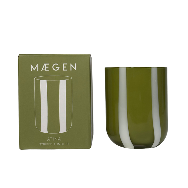 Olive green glass with vertical white stripes