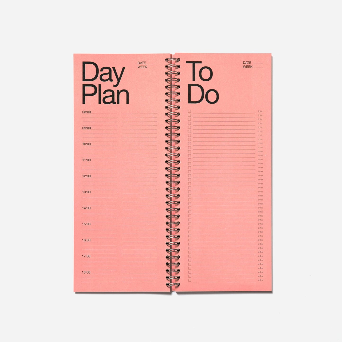 Pink planner with 'Day Plan' and 'To Do' sections on a white background