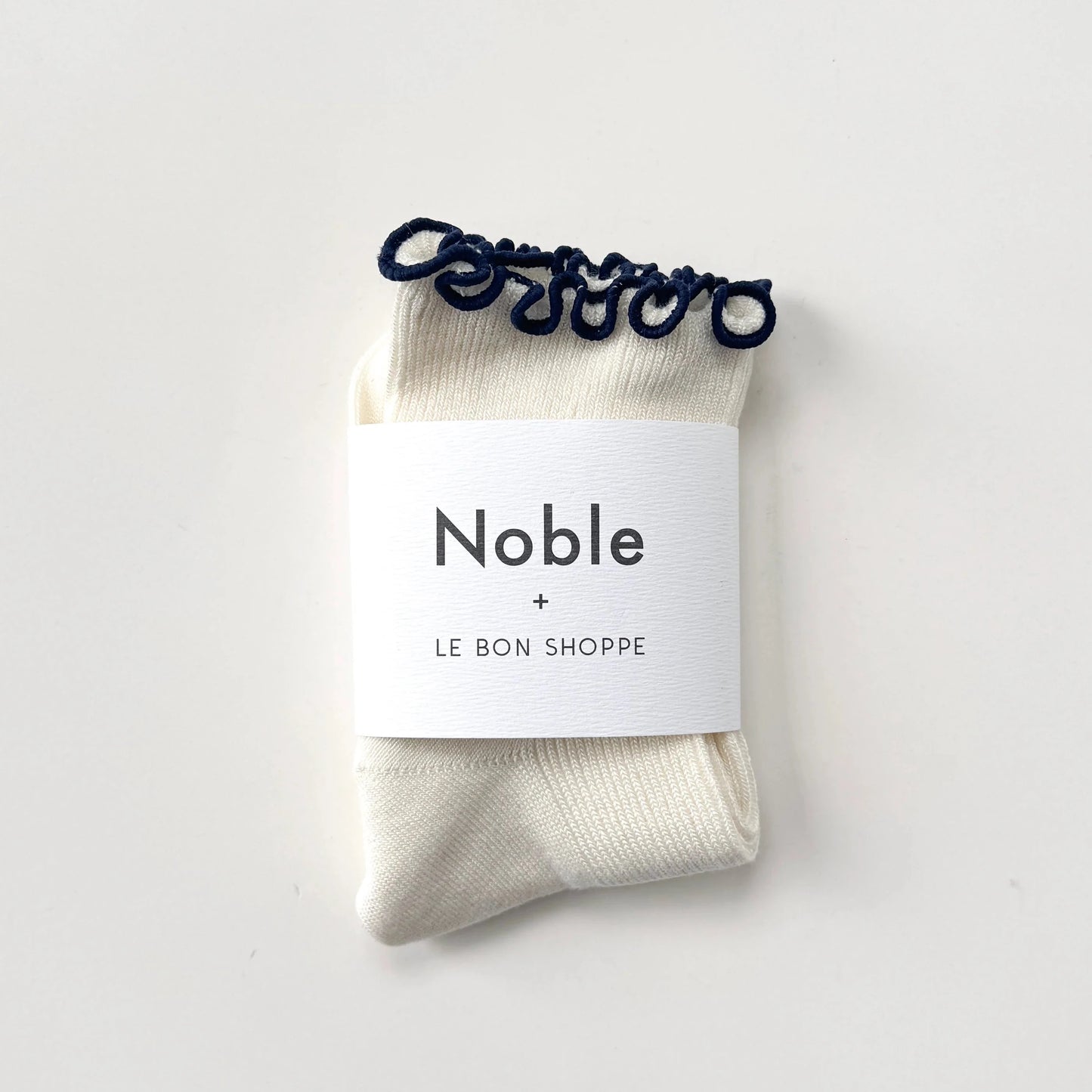 Le Bon Shoppe Soft White/Navy Petite Ruffled Modal Socks
