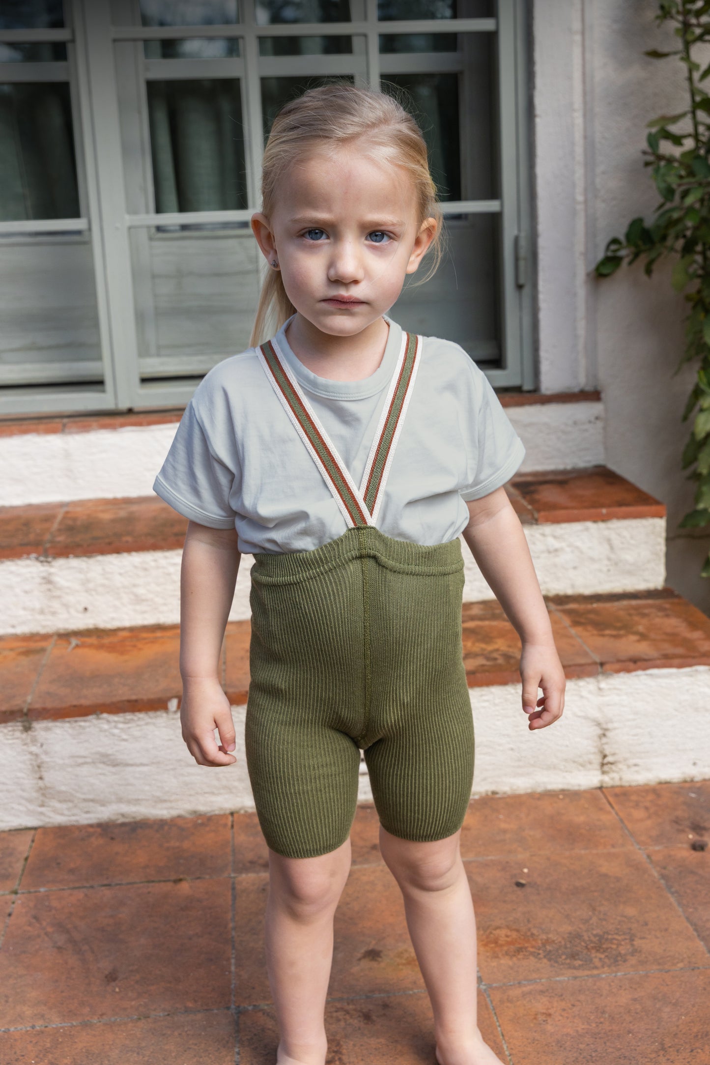 Silly Silas Olive Striped Shorty Tights with Braces