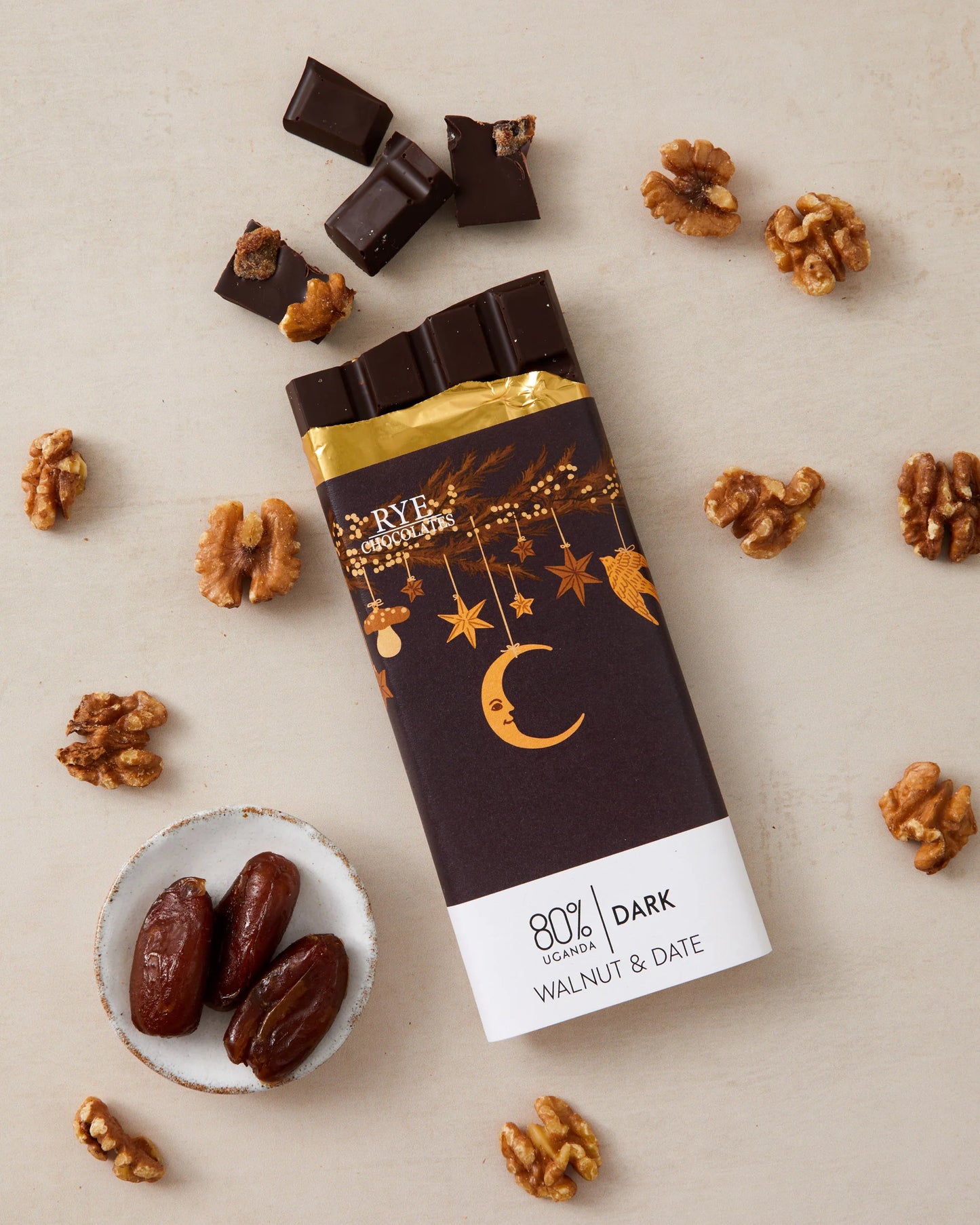 Walnut & Date Chocolate Bar - 80% Ugandan
